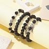 4Pcs 4 Style Natural Silver Obsidian & Lava Rock Stretch Bracelets Set BJEW-JB09480-3