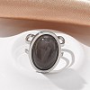 Oval Natural Grey Agate Finger Rings RJEW-M062-02P-12-4