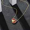 304 Stainless Steel Dark Red Enamel Ladybug Pendant Cable Chain Necklaces for Women NJEW-U032-07G-01-1