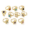316 Stainless Steel with Natural Mixed Gemstone Cuff Rings RJEW-Z098-01G-09-4