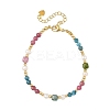 Natural Mixed Gemstone Faceted Round and Cube Beaded Bracelets with Natural Pearl & Brass End Chains BJEW-JB14336-03-4