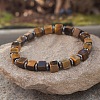 Cube Natural Tiger Eye & Synthetic Non-magnetic Hematite Beads Stretch Bracelets for Women Men PF6426-6-1
