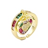 Colorful Cubic Zirconia Heart Charms Open Cuff Ring RJEW-I091-10G-3