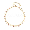 Bohemian Brass Twisted Chain Natural Rose Quartz Chip Tassel Anklets AJEW-Z046-06G-1
