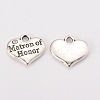 Wedding Theme Antique Silver Tone Tibetan Style Heart with Matron of Honor Rhinestone Charms X-TIBEP-N005-03A-1