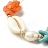 Synthetic Turquoise & Natural Shell & Pearl Braided Bead Bracelets BJEW-TA00368-4