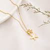 304 Stainless Steel Micro Pave Clear Cubic Zirconia Double Starfish Pendant Necklaces FS-WG2E0D3-01-4