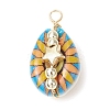 Printed Natural Cowrie Shell Copper Wire Wrapped Pendants PALLOY-JF03954-01-3