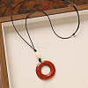 Wood Pendant Black Wax Cord Long Necklaces for Women FS-WG36920-22-1