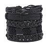 5Pcs 5 Style Adjustable Braided Imitation Leather Cord Bracelet Set with Waxed Cord for Men BJEW-F458-14-1