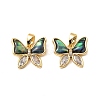 Brass & Paua Shell & Clear Cubic Zirconia Pendants KK-G538-01G-1