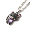 Alloy Rhinestone Cat Pendant Necklace NJEW-A017-01P-02-1