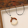 Wood Pendant Black Wax Cord Long Necklaces for Women FS-WG36920-17-1