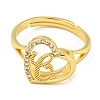 Heart with Letter Rack Plating Brass Micro Pave Cubic Zirconia Adjustable Rings for Women RJEW-I105-06G-C-2