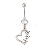 Alloy Crystal Rhinestone Dangle Curved Barbell Belly Rings AJEW-R007-04P-04-4