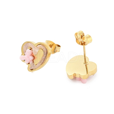 Ion Plating(IP) 3Pairs 3 Styles 304 Stainless Steel Heart Earrings EJEW-A114-03G-1