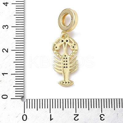 Brass Micro Pave Clear Cubic Zirconia Sea Animals European Dangle Charms KK-Z143-02G-04-1