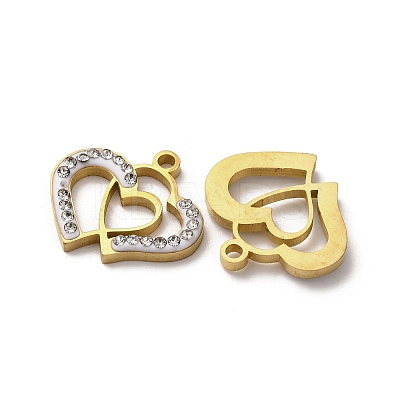 304 Stainless Steel Clay Rhinestone Pendants STAS-P406-17E-G-1