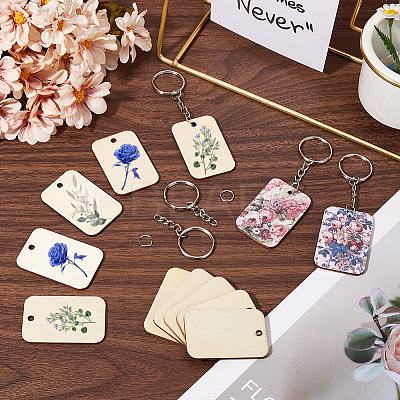 50Pcs Unfinished Natural Poplar Wood Pendants with 50Pcs Iron Split Key Rings with 50Pcs 304 Stainless Steel Jump Rings with 2 Bundle 2-Ply Jute Cord DIY-SP0001-67A-1