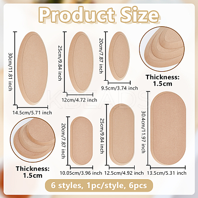 6Pcs 6 Styles Oval MDF Wood Pottery Tools DIY-OC0014-67-1