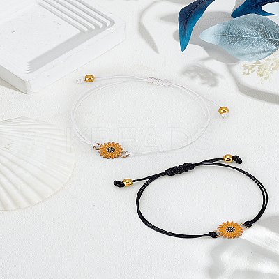 2Pcs 2 Colors Alloy Enamel Link Bracelets BJEW-LP0003-71-1