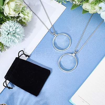 2Pcs Flat Round 5X Magnifying Glass Pendant Necklaces NJEW-SP0001-03P-1