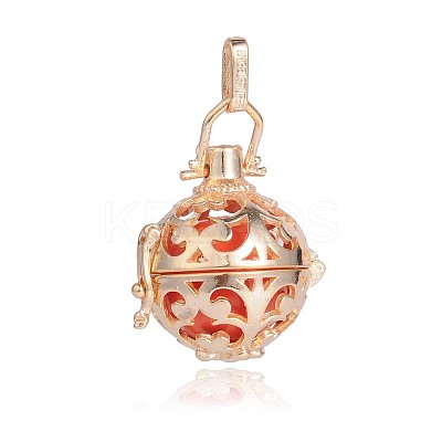 Golden Plated Brass Hollow Round Cage Pendants KK-J246-05G-1