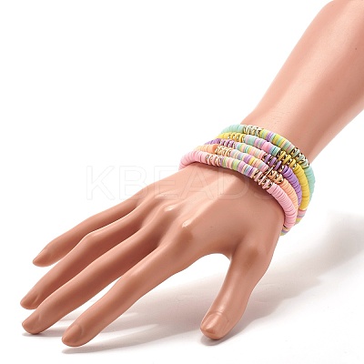 Synthetic Hematite & Polymer Clay Heishi Beads Stretch Bracelets Set BJEW-JB07381-1