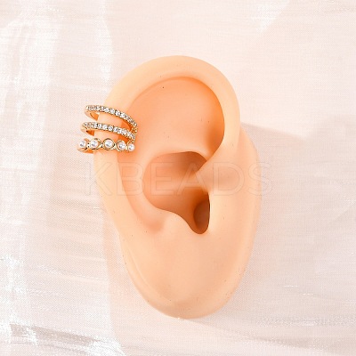 Triple C-Shaped Brass Micro Pave Clear Cubic Zirconia Cuff Earrings EJEW-Z127-09G-1