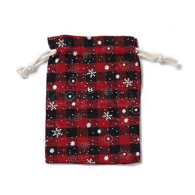 Christmas Theme Rectangle Jute Bags with Jute Cord ABAG-E006-01A-1