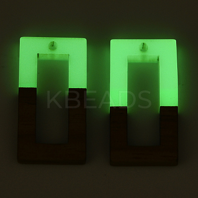 Walnut Wood & Luminous Glow in the Dark Resin Pendants RESI-N039-72-1