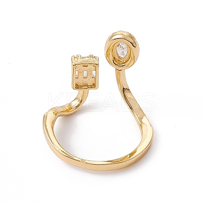Clear Cubic Zircon Flat Teardrop & Square Open Cuff Ring RJEW-B043-10-1