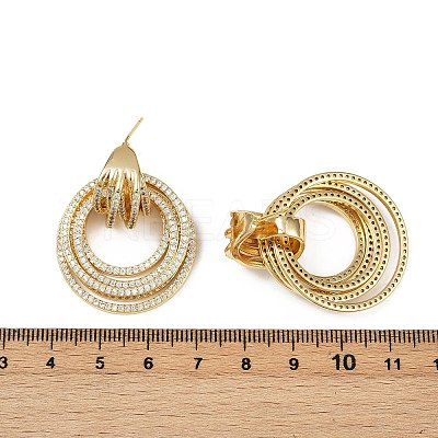Multilayer Ring Brass Micro Pave Clear Cubic Zirconia Stud Earrings EJEW-S275-02G-1