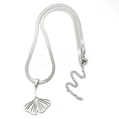 Ginkgo Leaf 201 Stainless Steel Herringbone Chains Pendant Necklaces NJEW-K253-36P-1