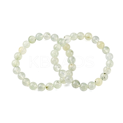 Natural Prehnite Round Beaded Stretch Bracelets for Men Women BJEW-G743-01F-1