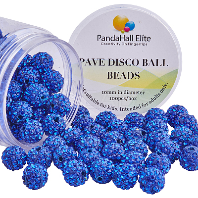 10mm Disco Ball Clay Beads Sapphire Pave Rhinestones Spacer Round Beads RB-PH0003-10mm-10-1