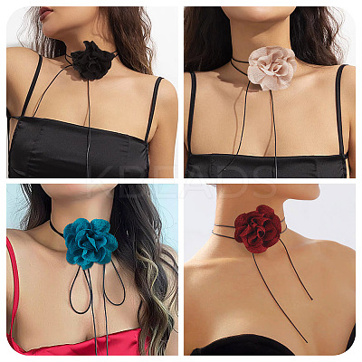 4Pcs 4 Colors Cloth Flower Collar Choker Necklace for Women Bride Wedding Party AJEW-TA0001-26-1