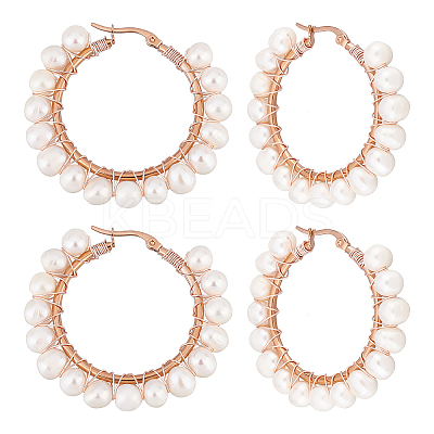 2 Pairs Natural Pearl Braided Big Hoop Earrings EJEW-UN0002-09-1