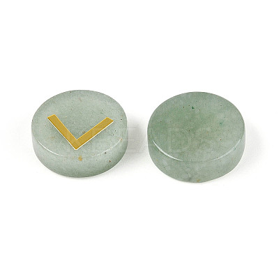 Brass Elder Futhark Alphabet Engraved Symbol Flat Round Natural Green Aventurine Rune Stones G-I373-01I-1