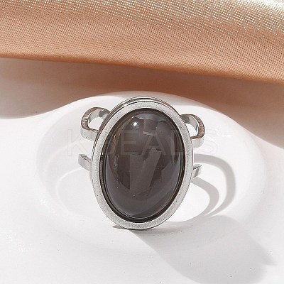 Oval Natural Grey Agate Finger Rings RJEW-M062-02P-12-1