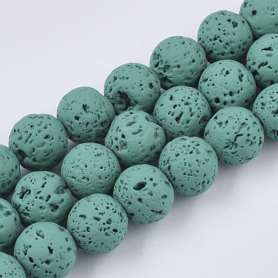 Spray Painted Natural Lava Rock Beads Strands G-N0324-C-03-1