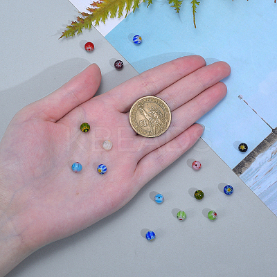 Millefiori Glass Round-Single Flower Bead Strands LAMP-CJ0001-15-1