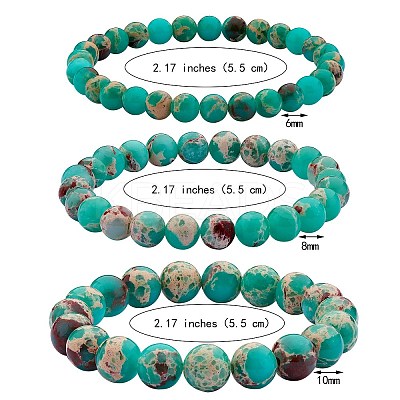 3Pcs 3 Size Synthetic Imperial Jasper Round Beaded Stretch Bracelets Set BJEW-SW00064-32-1