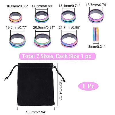 7Pcs 7 Size 304 Stainless Steel Grooved Finger Rings Set for Men Women RJEW-UN0002-70-1