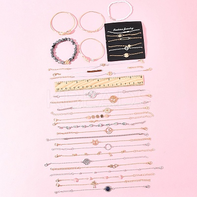 8Sets 8 Styles Iron Alloy Link Bracelets Set for Women BJEW-FS0001-10-1