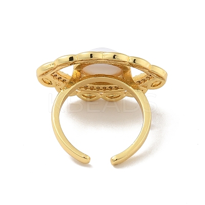 Cubic Zirconia Horse Eye Open Cuff Ring with Acrylic RJEW-B042-03G-03-1