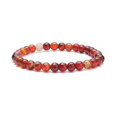 Natural Agate Round Beaded Stretch Bracelet BJEW-JB08614-02-1