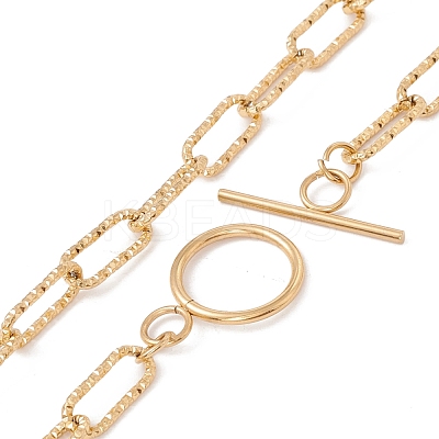 304 Stainless Steel Textured Paperclip Chains Necklace for Women NJEW-P263-02G-1