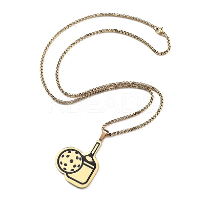 201 Stainless Steel Pickleball Paddle Pendant Box Chain Necklaces for Women Men LS-NJEW-H050-02G-1
