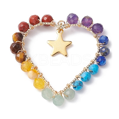 Chakra Gemstone Wried Round Bead Pendants PALLOY-JF02246-1